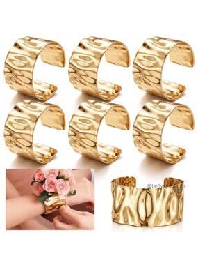 6 Pc Hammered Copper Open Cuff Bracelet Set Adjustable Stackable
